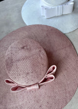 Enid Boater Hat in Straw with Satin Bow in Blush