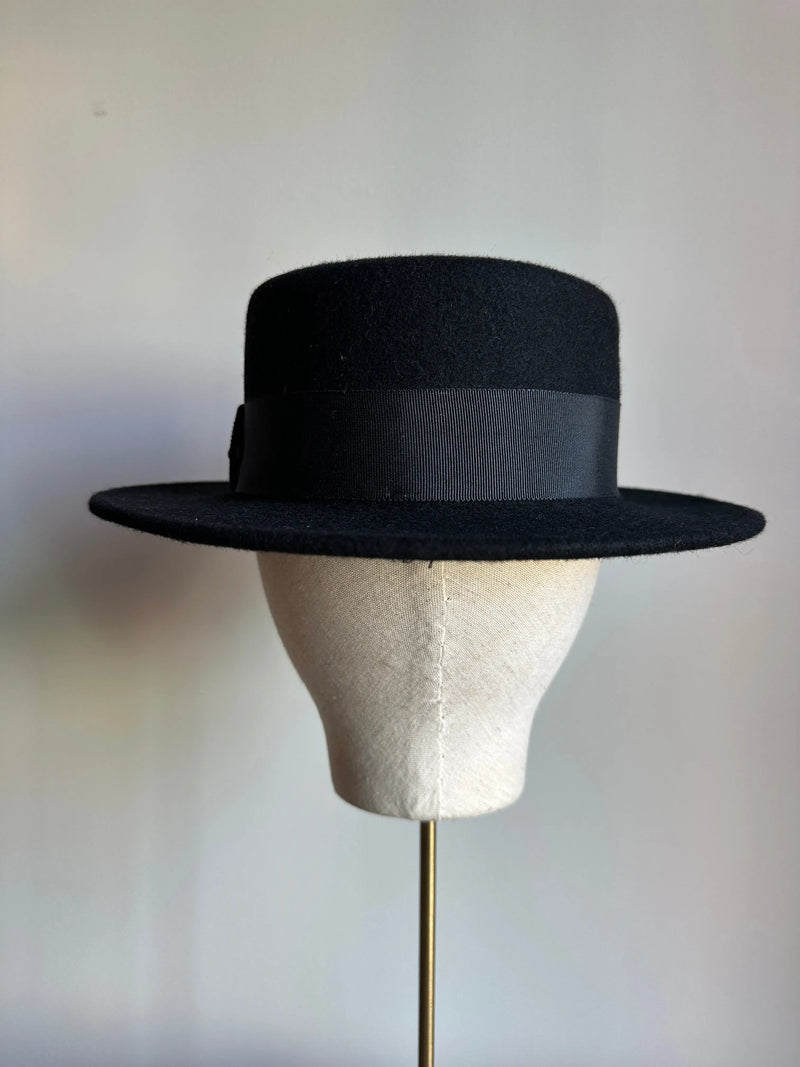 Wool Felt Small Brim Boater with Grosgrain Detail Jane Taylor London