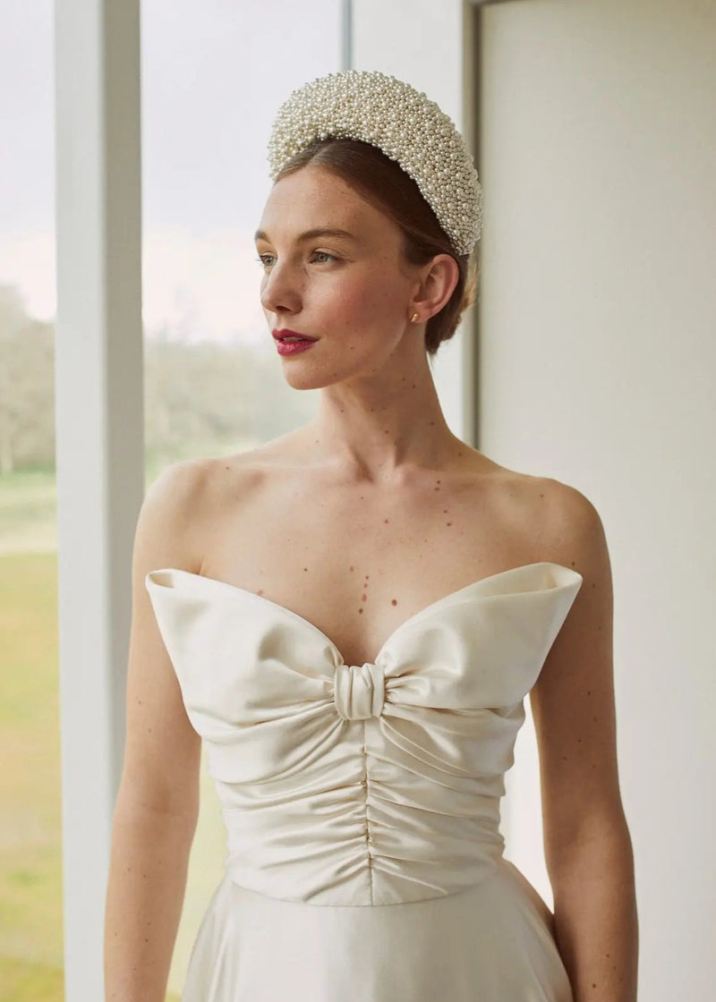 Bridal Crescent Asymmetrical Moon Band in Pearl - Jane Taylor London Bridal Crescent Asymmetrical Moon Band in Pearl - Jane Taylor London