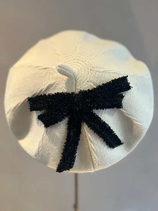 Ivory Beret with Tweed Bow Jane Taylor London