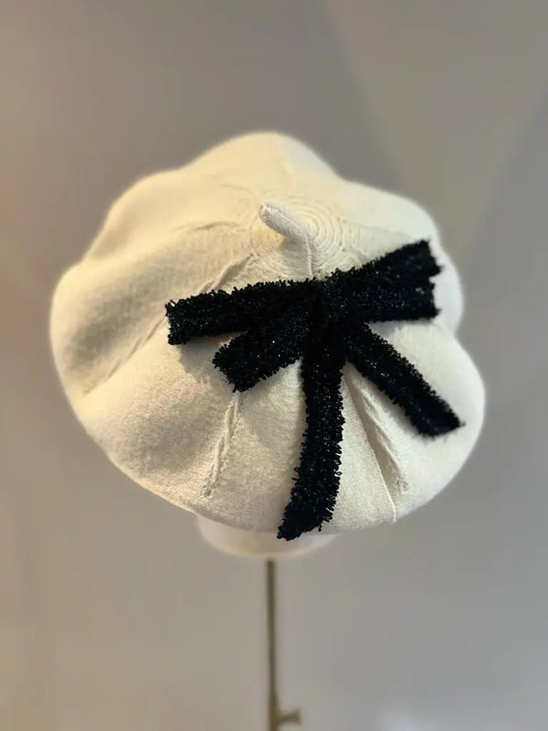 Ivory Beret with Tweed Bow Jane Taylor London