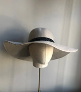 Luxury Felt Floppy Hat with Black Leather Trim - Alabaster Jane Taylor London