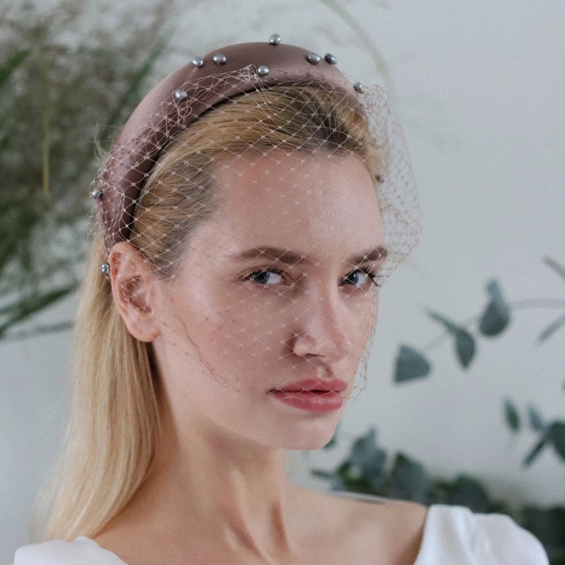 Satin and Pearl headband with Veil Jane Taylor Design