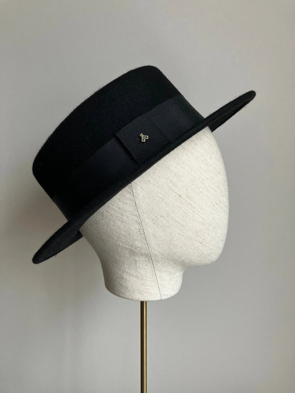 Wool Felt Small Brim Boater with Grosgrain Detail Jane Taylor London