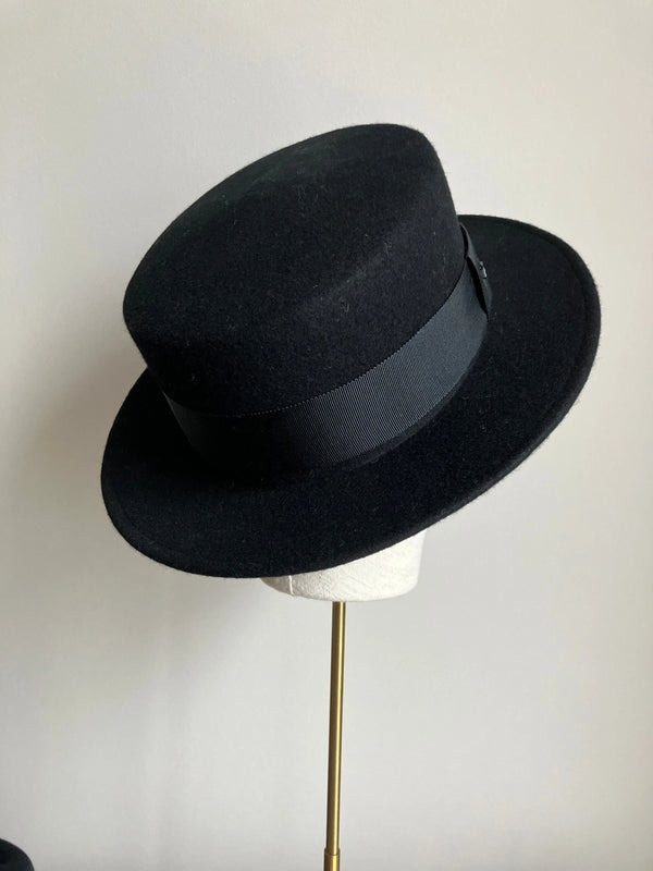 Wool Felt Small Brim Boater with Grosgrain Detail Jane Taylor London